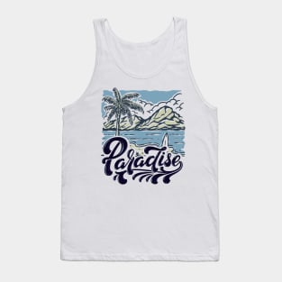 Beach Tropical Paradise Surfing Mountains Palm Tree Landscape Design Tank Top